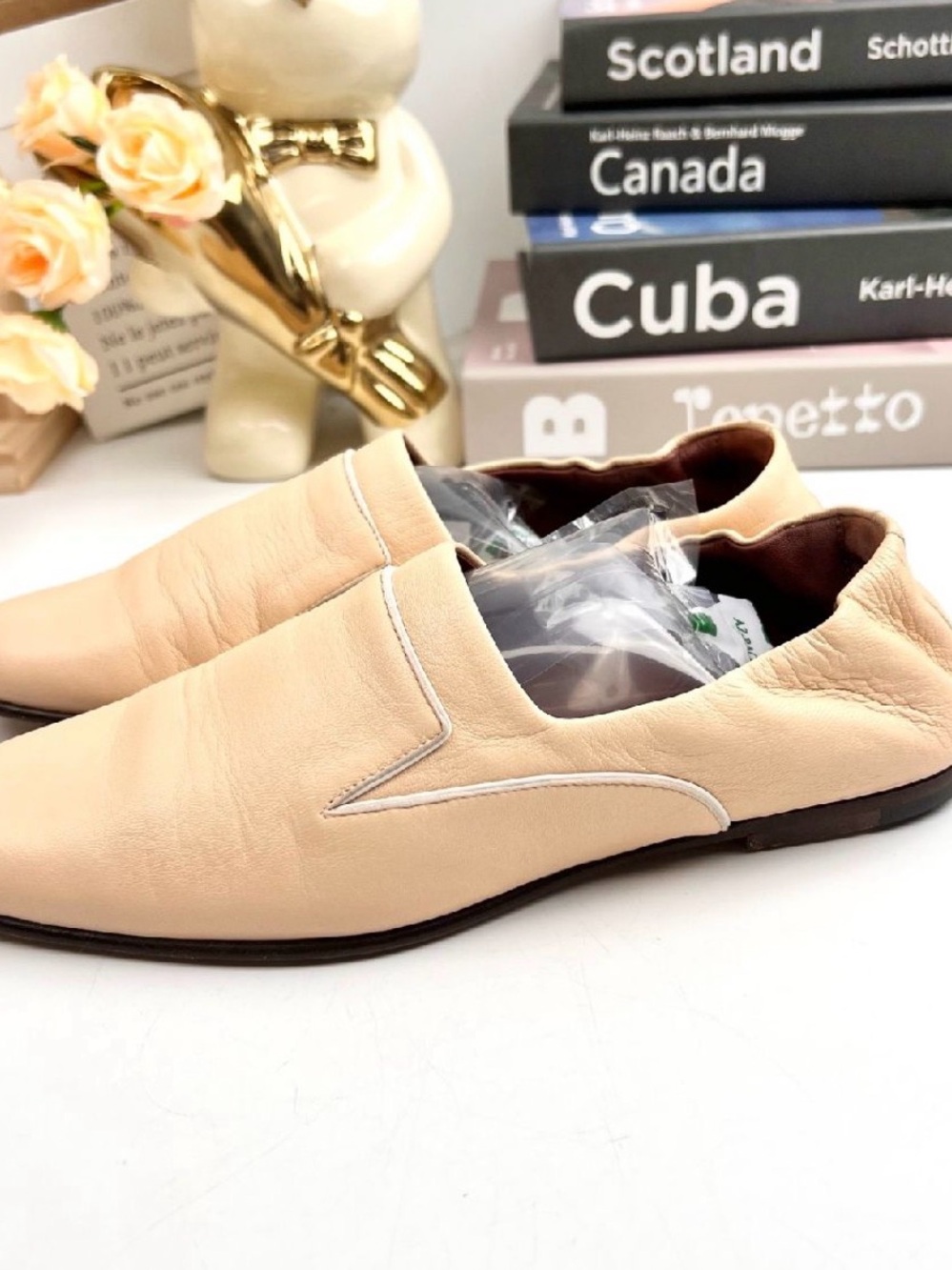 Loro Piana Beige Leather Slip-On Loafers
